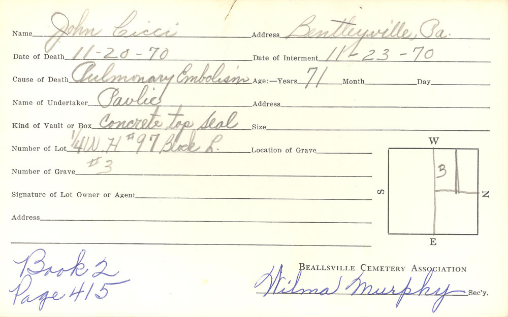 Burial card